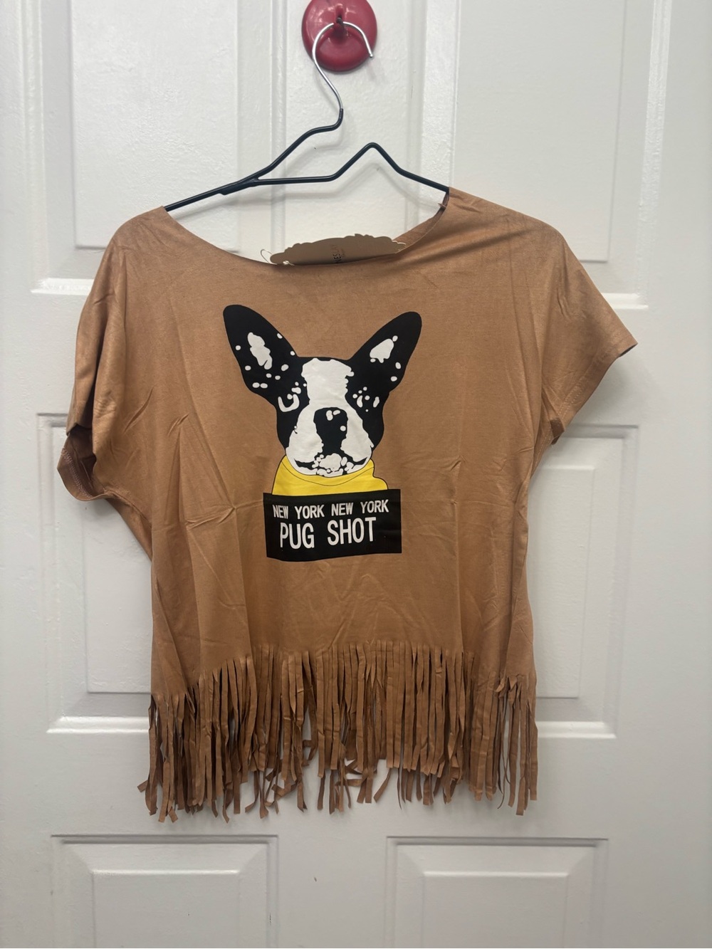 Neslay Faux Suede Fringed Beige Pug Shot Top